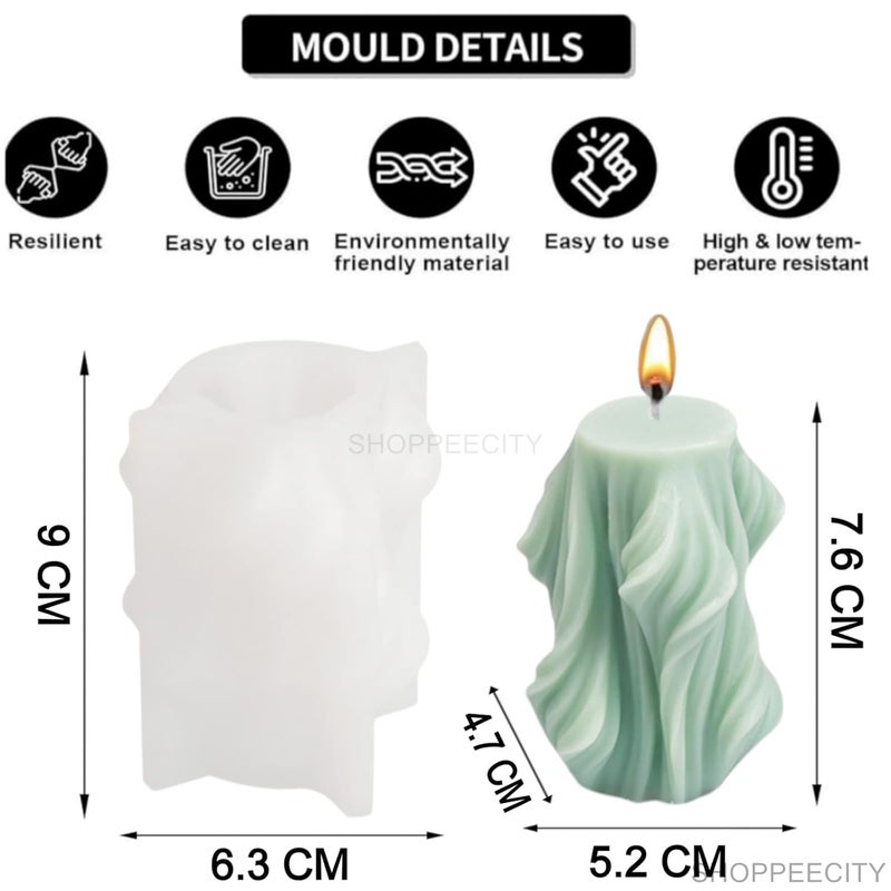 Shoppeecity Carved Wavy Candle Mould for Candle Making I 3D Rotating Spiral Twisted Striped Geometric Body Shape Irregular Silicone Mould I for DIY Handmade Ornament Chocolate Cake Aromatherapy Soap Resin Art Craft Medium - Image 4