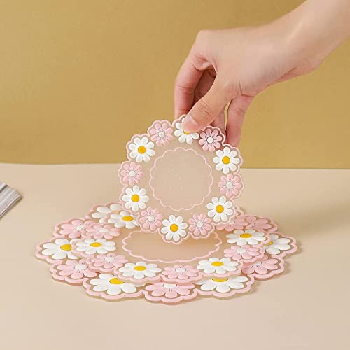 WE-CEF Silicone Coasters 3 in 1 Cute Daisy Silicone Trivet Table Mat Anti-Skid Coffee Cup Coaster Kitchen Tool Placemat Insulated pad Protect Furniture from Damage (Pink (Large-Medium-Small)) - Image 2