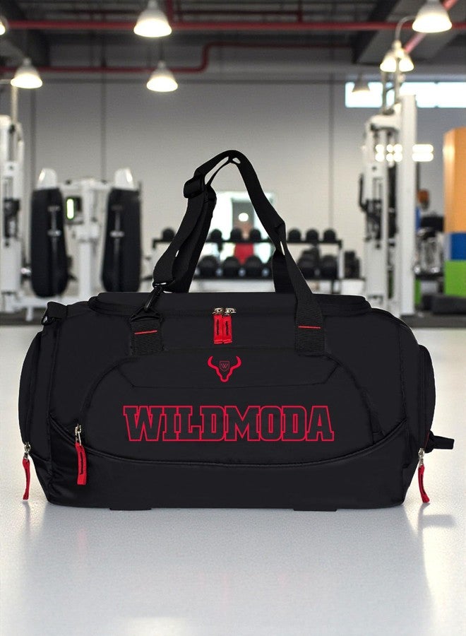 WILD MODA 45L Gym, Yoga & Travel Duffel Bag with Shoe Compartment (Black & Red) - Image 2