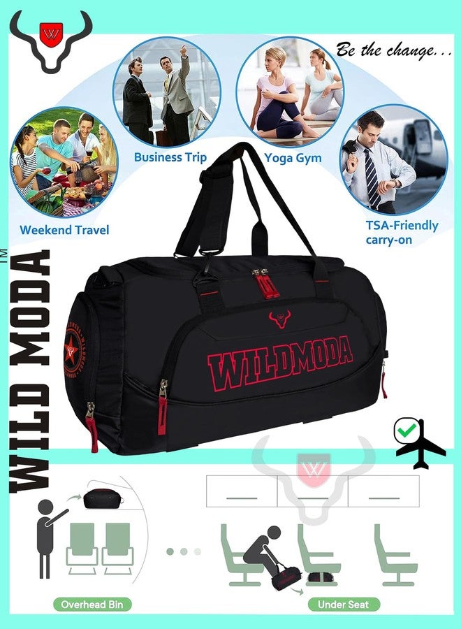 WILD MODA 45L Gym, Yoga & Travel Duffel Bag with Shoe Compartment (Black & Red) - Image 3