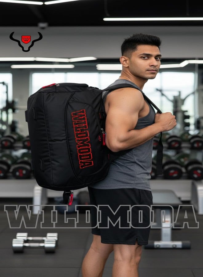 WILD MODA 45L Gym, Yoga & Travel Duffel Bag with Shoe Compartment (Black & Red) - Image 4
