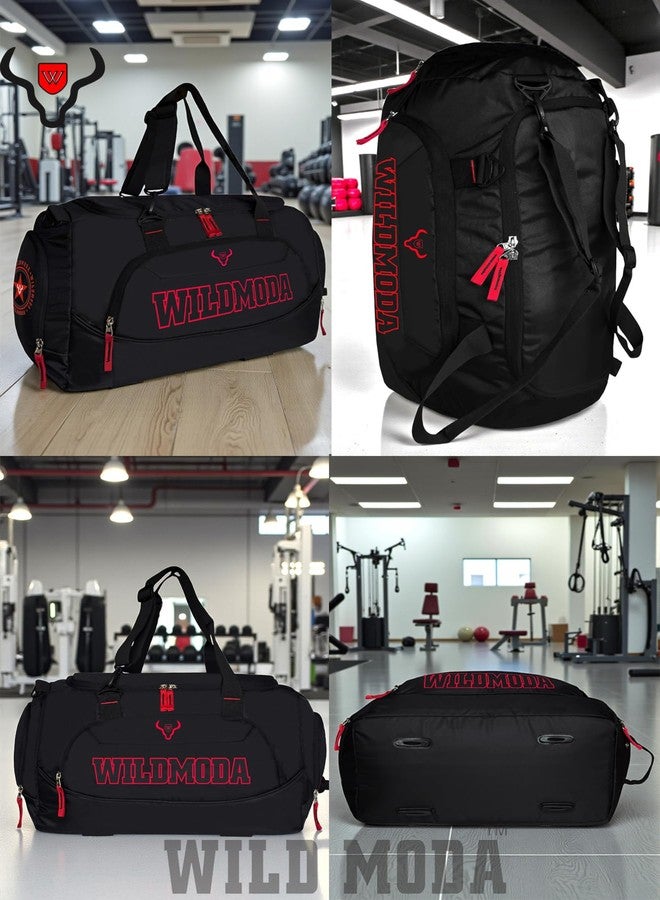 WILD MODA 45L Gym, Yoga & Travel Duffel Bag with Shoe Compartment (Black & Red) - Image 5