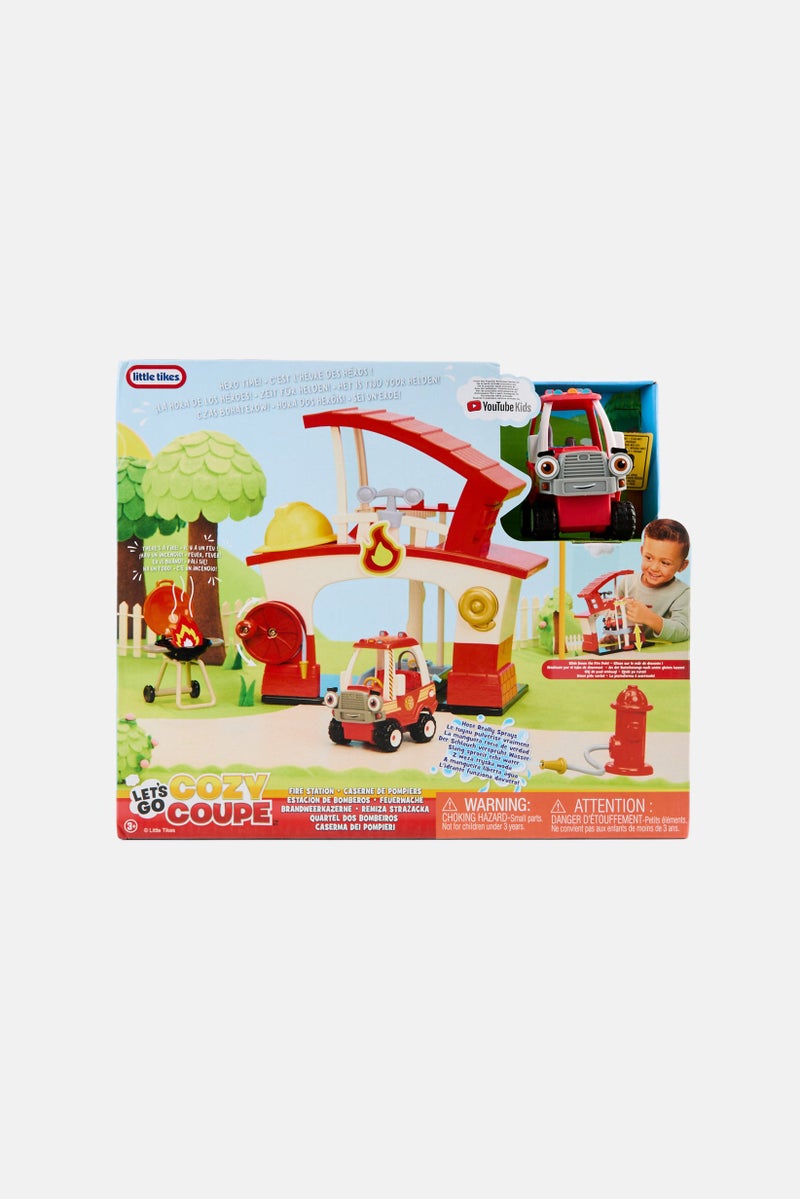 Toys For Less Lets Go Cozy Coupe Fire Station Playset with Fire Truck Mini Push and Play Vehicle - Image 1
