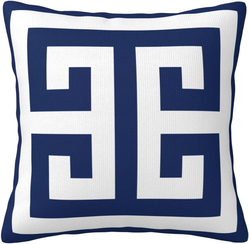 Navy Blue Greek Key Maze Throw Pillow Covers, Soft and Cozy Pillowcases for Sofa Couch Bed Living Room Chair Car Seat,18 X 18 Inches