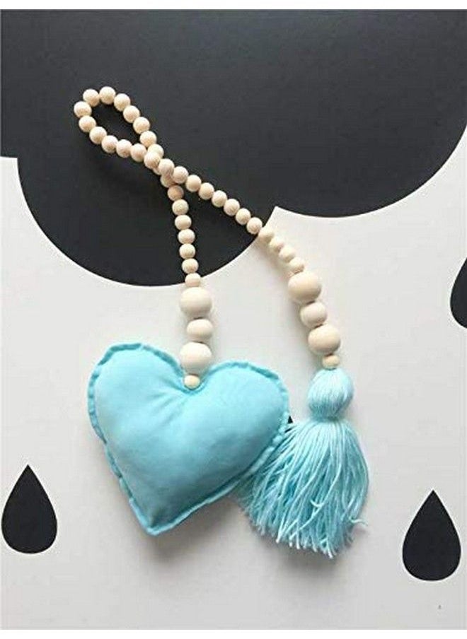 Baby Bucket - Nordic Wooden Beads Ornament Double Star Moon Kids Room Decoration Baby Crib Tent Hanging Pendant Wall Decor Photography Props [Blueheart] - Image 1