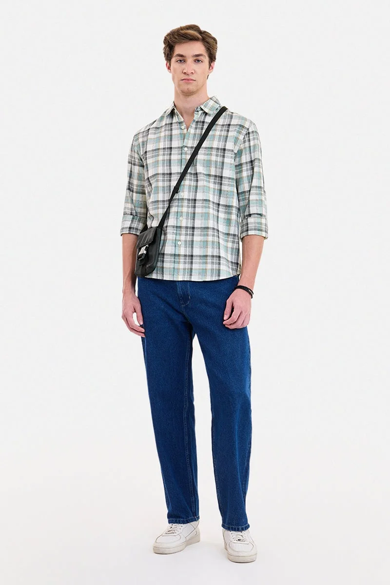 سنيتش Green Checkered Long Sleeve Regular Fit Shirt