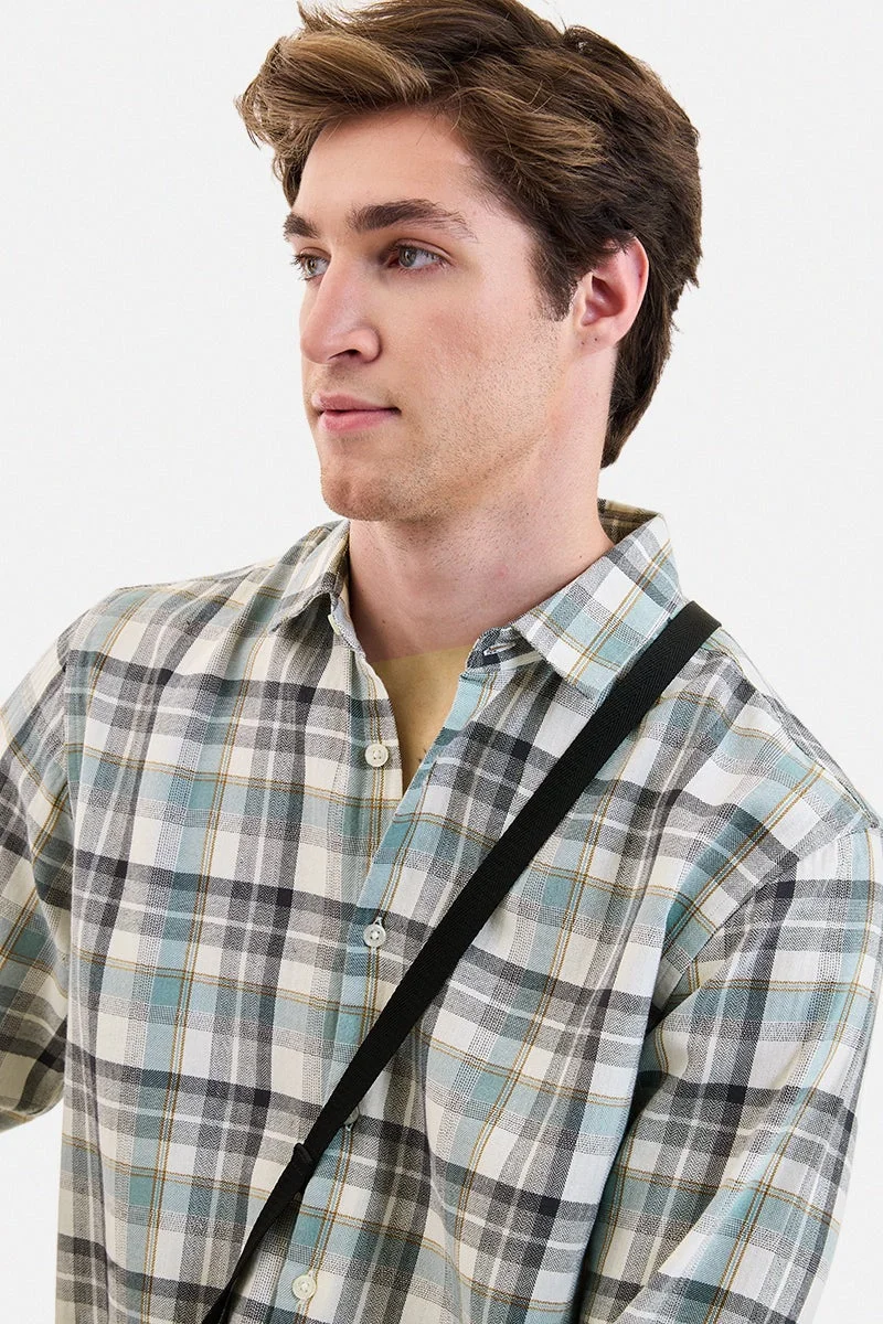 سنيتش Green Checkered Long Sleeve Regular Fit Shirt