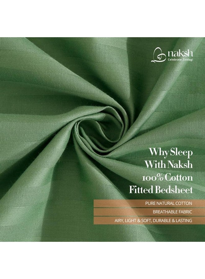 Naksh Queen Size Bedsheet Cotton 210 Tc Stripes, Moss Green | 1 Cotton Bedsheets for Queen Size Bed (88 x 100 Inch) and 2 Pillow Covers - Image 3