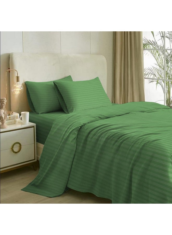 Naksh Queen Size Bedsheet Cotton 210 Tc Stripes, Moss Green | 1 Cotton Bedsheets for Queen Size Bed (88 x 100 Inch) and 2 Pillow Covers - Image 1