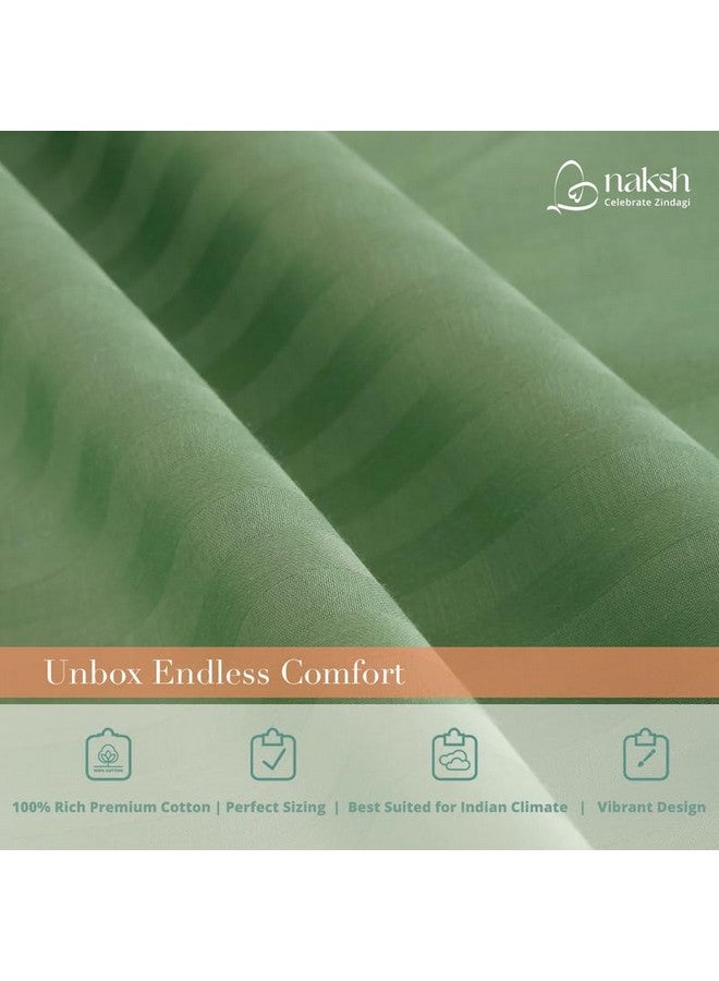 Naksh Queen Size Bedsheet Cotton 210 Tc Stripes, Moss Green | 1 Cotton Bedsheets for Queen Size Bed (88 x 100 Inch) and 2 Pillow Covers - Image 2