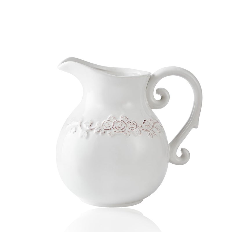Otartu Ceramic Pitcher White Flower Vase, Farmhouse Ceramic Jug Vase for Home DÃ©cor, 7.3 inch Height. - Image 1