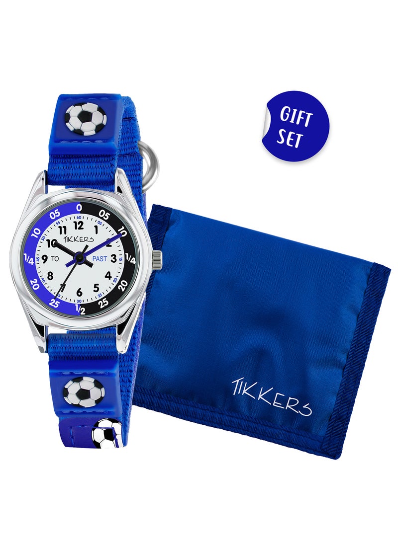 تيكرز طقم ساعة ومحفظة يد ومحفظة تايكرز للأطفال بلو فوتبول تايم معلم كرة القدم - Image 1
