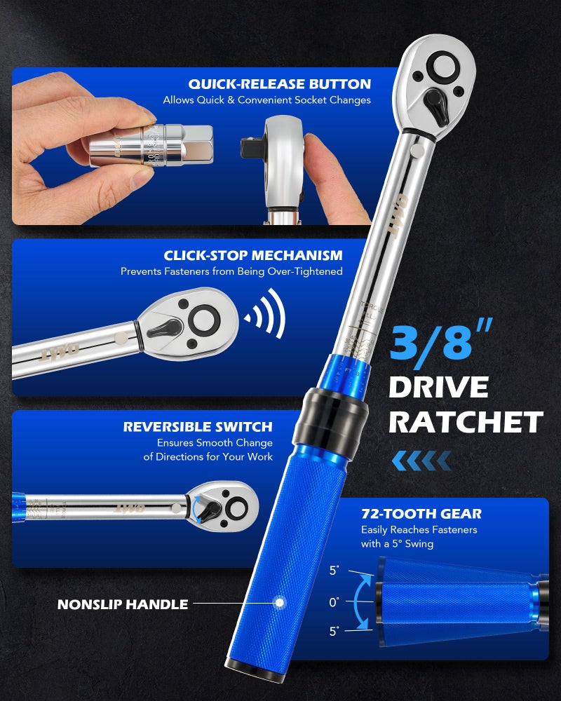 Orion Motor Tech 14pc Spark Plug Socket Set, 3/8 Inch Drive Magnetic Swivel Spark Plug Socket Set with Torque Wrench, Torque Bits, Universal Joint and Extension Bar, 5-45 ft.lb Spark Plug Removal Tool - Image 4