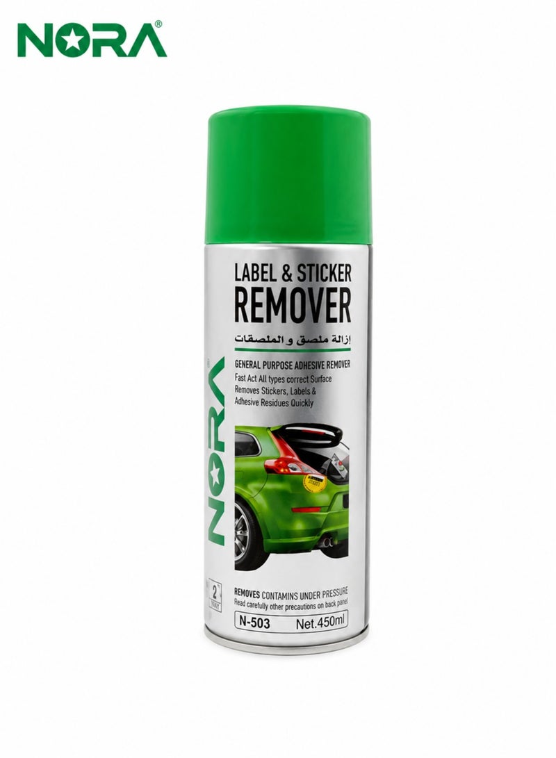 Nora Label & Sticker Remover Spray 450ml N-503, Adhesive Residue Cleaner for Car Glass, Windows, Metal, Marble & Hard Surfaces, Glue, Decal, Tape, Sticker Mark & Label Removal Cleaning Spray - Image 1