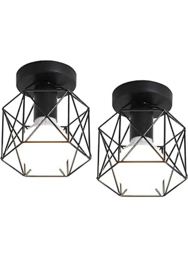 El Rawda Lighting Seamoon Retro Ceiling Light, Industrial Metal Ceiling Lighting E27 Geometric Ceiling Light, Vintage Pendant Lamps For Bedroom, Living Room, Restaurant, Cafe, Bar, 2 Pieces