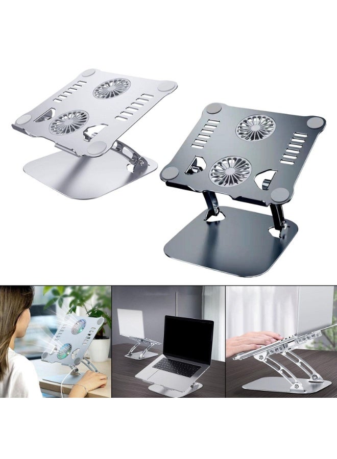 حامل لاب توب من الألومنيوم – مراوح تبريد مزدوجة، يعمل بـ USB، قابل للطي وقابل للتعديل، يدعم أجهزة حتى 17 بوصة - Image 4