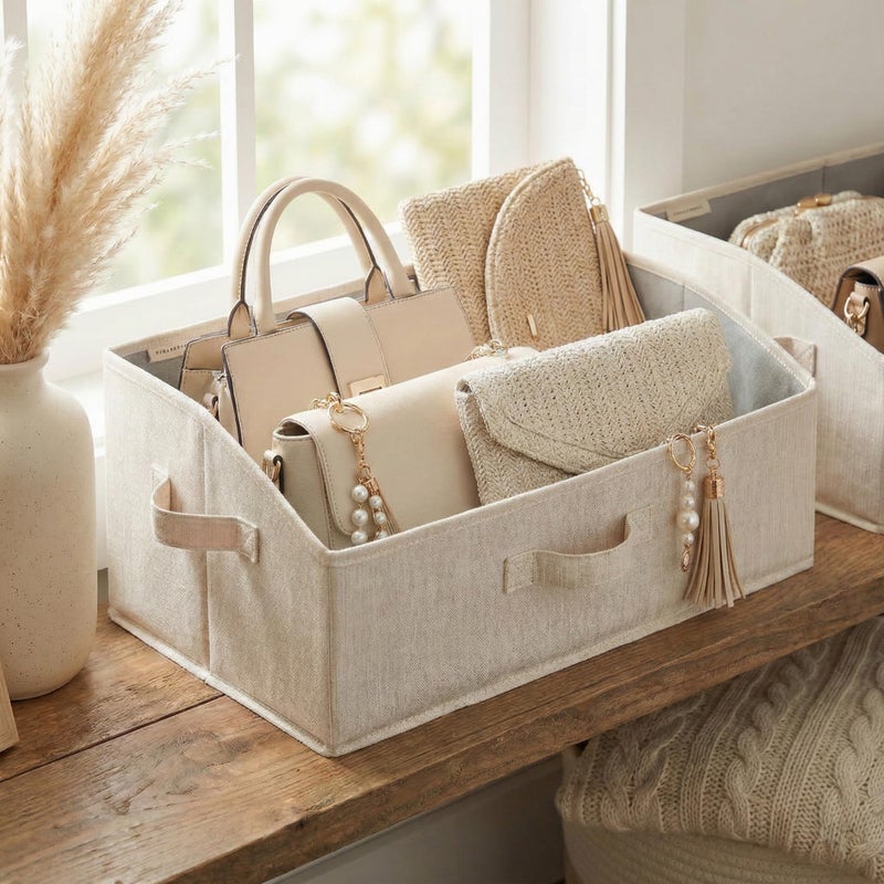 StorageWorks Closet Storage Bins, Trapezoid Organizer Box for Shelves, Fabric Clothes Bin, Foldable Organizing Baskets with Handles, Large, Mixing of Beige, White & Ivory, 3-Pack - Image 3