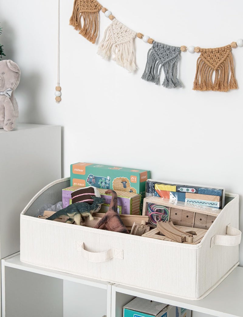 StorageWorks Closet Storage Bins, Trapezoid Organizer Box for Shelves, Fabric Clothes Bin, Foldable Organizing Baskets with Handles, Large, Mixing of Beige, White & Ivory, 3-Pack - Image 4