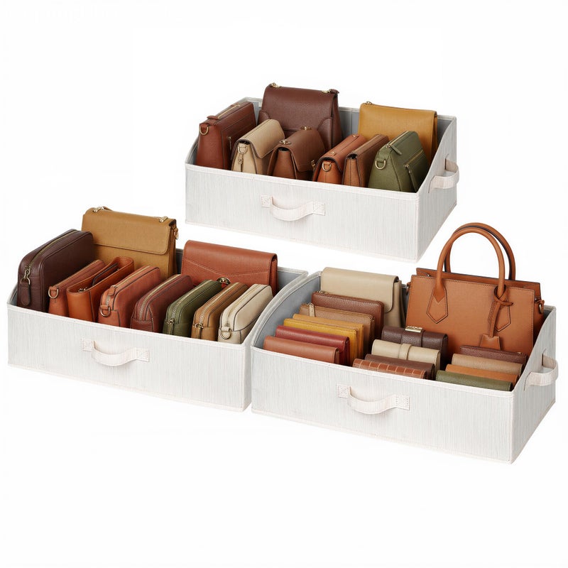 StorageWorks Closet Storage Bins, Trapezoid Organizer Box for Shelves, Fabric Clothes Bin, Foldable Organizing Baskets with Handles, Large, Mixing of Beige, White & Ivory, 3-Pack - Image 1