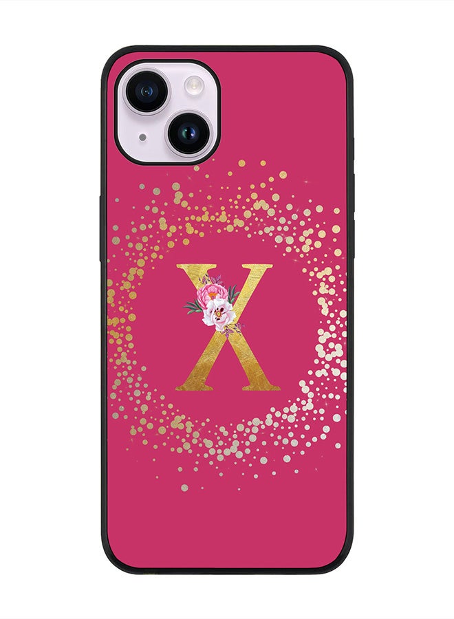 Stylizedd Rugged Black edge case for Apple iPhone 14 Plus, Soft Flexible Phone case Custom Monogram Initial Letter Floral Pattern Alphabet - X (Dark Pink Rose) - Image 1
