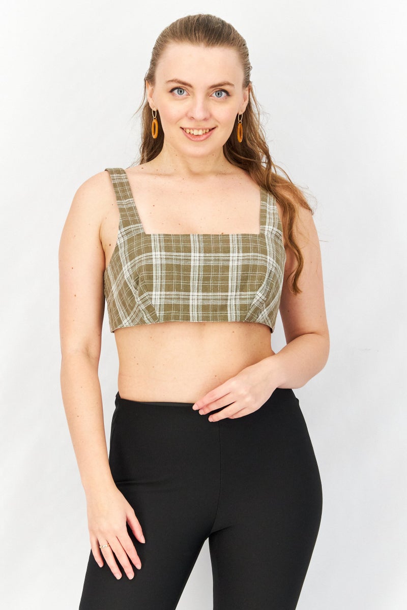 Asos Design Women Square Neck Sleeveless Checkered Top, Multicolor - Image 1