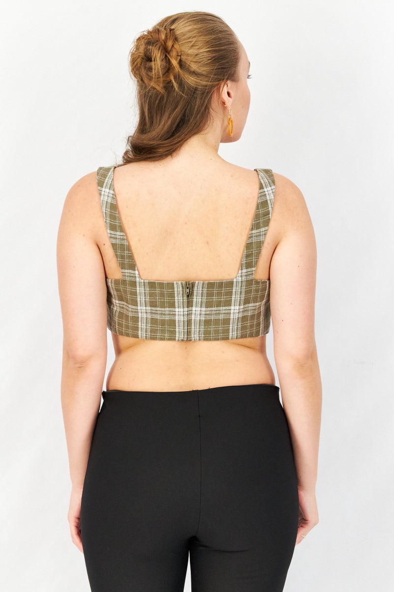 Asos Design Women Square Neck Sleeveless Checkered Top, Multicolor - Image 2