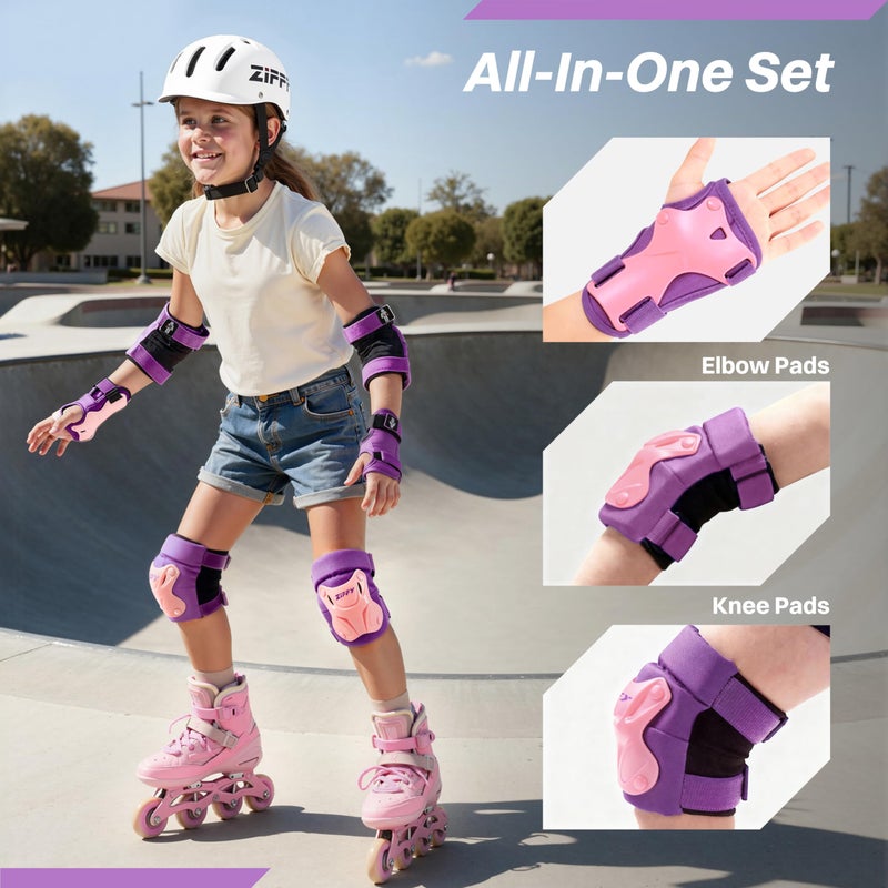 ZIFFY Knee Pads for Kids 5-8, Elbow and Knee Pads with Wrist Guard, Protective Gear Set for Boys Girls Skateboard Roller Skating Cycling Bike Scooter, S, Purple by Jova - Image 2