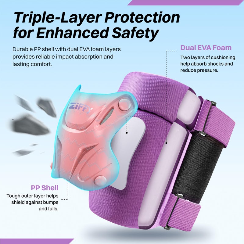 ZIFFY Knee Pads for Kids 5-8, Elbow and Knee Pads with Wrist Guard, Protective Gear Set for Boys Girls Skateboard Roller Skating Cycling Bike Scooter, S, Purple by Jova - Image 3