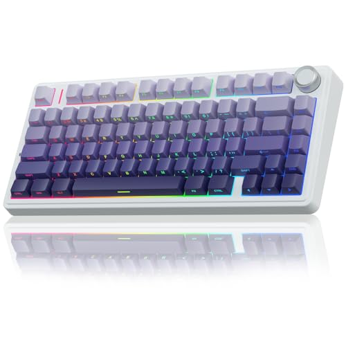 AULA F75 Pro Wireless Mechanical Keyboard75 Hot Swappable Custom KeyboardRGB BacklitPrelubed Linear SwitchesSide Printed PBT Keycaps Mechanical Gaming KeyboardsGradient Purple - Image 1