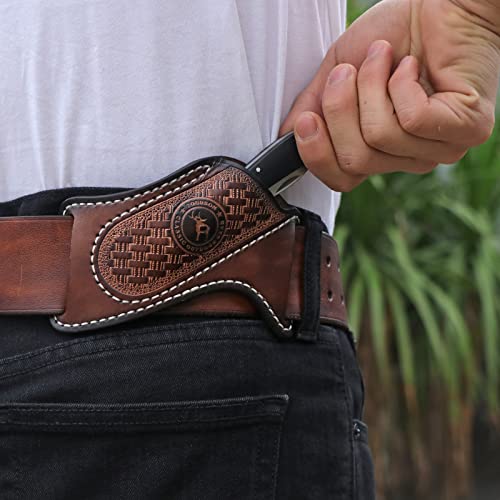 TOURBON Tourbn Leather Knife Sheath for Belt Pocket Folding Knife Holder Compact Draw Knifes Carrier EDC Tools Holster - Image 2