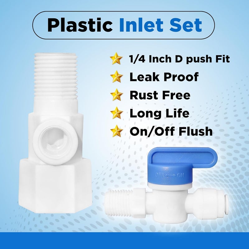 IONIX 1/4" Plastic Inlet Valve Connector with Push Fit Connection | Includes Teflon Tape & 1/4" Pipe | RO/UV/Water Filter Purifier Compatible | Durable & Easy Installation - Image 3