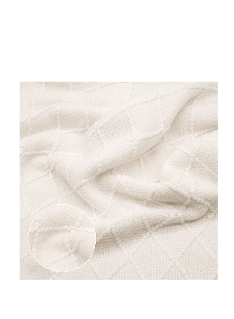 Lightweight Knitted Throw Blankets for Couch, Sofa, and Bed, Soft Knit Blanket with Tassel, Decorative Cozy Farmhouse Throw for Women and Men, 50"x60", Cream Off White - Image 3