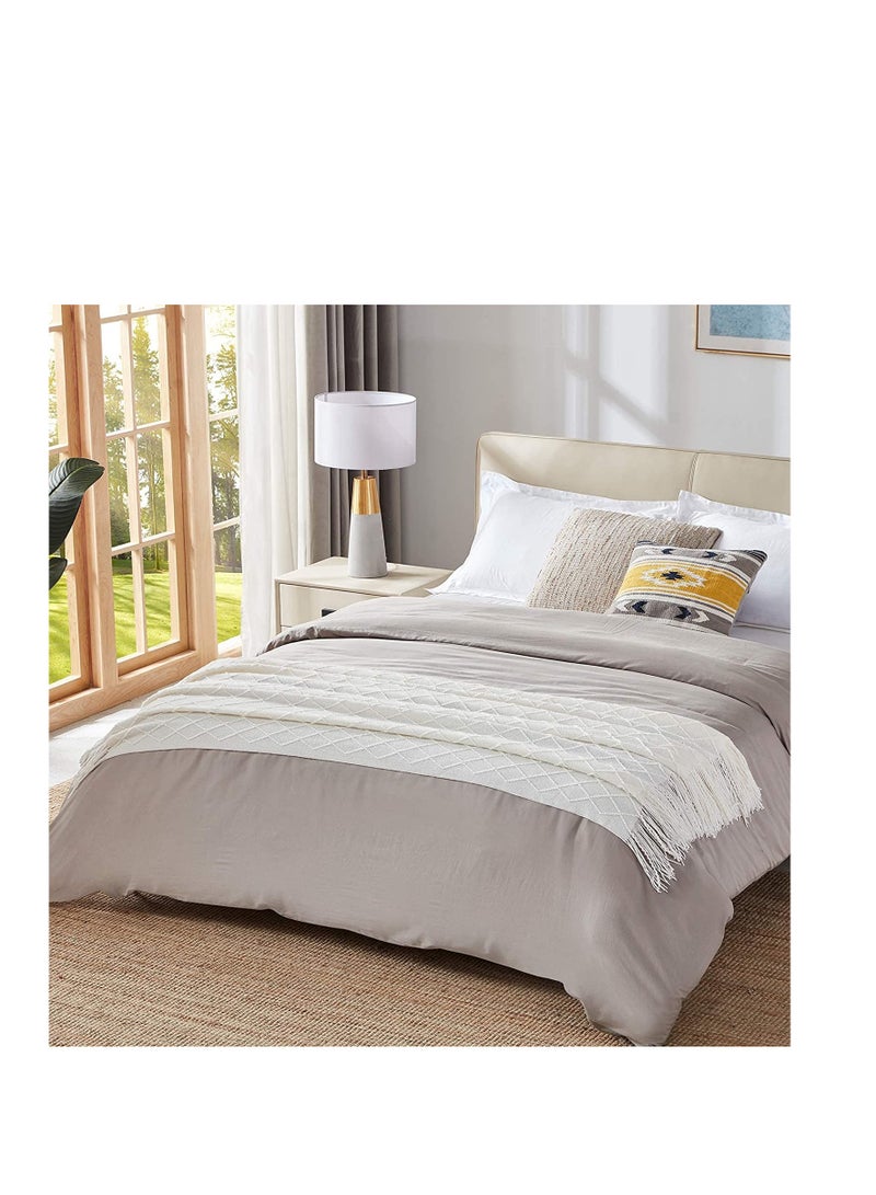 Lightweight Knitted Throw Blankets for Couch, Sofa, and Bed, Soft Knit Blanket with Tassel, Decorative Cozy Farmhouse Throw for Women and Men, 50"x60", Cream Off White - Image 5