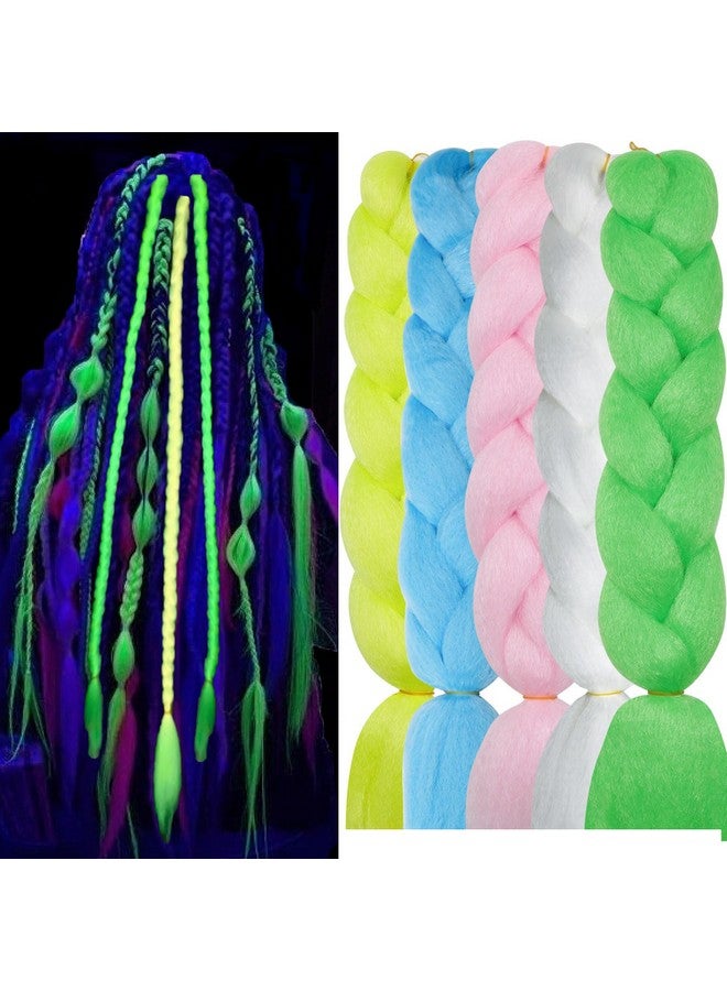 Ms Aloe Colorful Braiding Hair Glow In Dark Hair Extensions Kanekalon Jumbo Braiding Hair 5Pcs Luminous Rainbow Braiding Hair For Braids Multcolor Glowing Braiding Hair Extensions  - Image 1