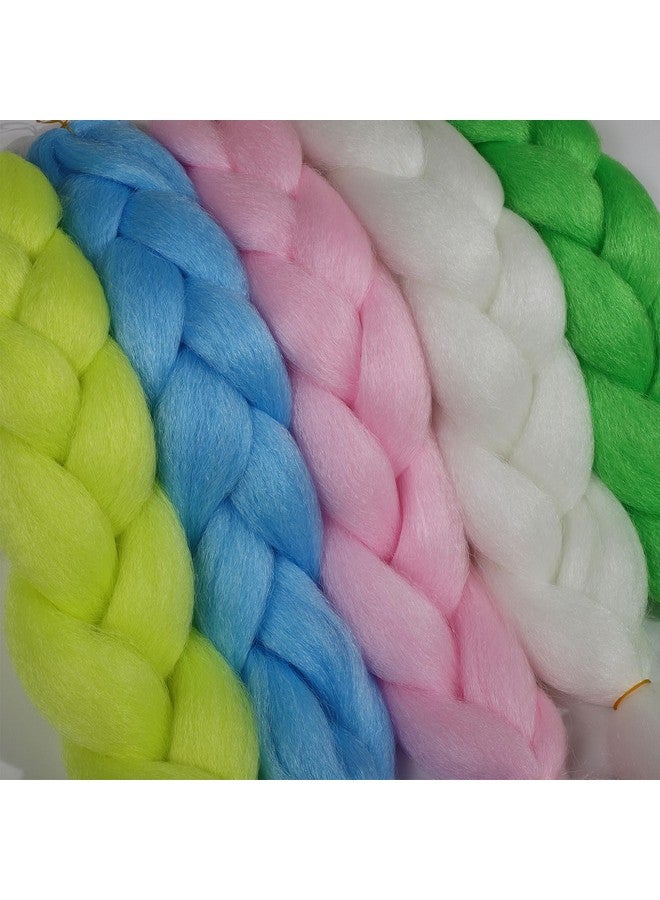 Ms Aloe Colorful Braiding Hair Glow In Dark Hair Extensions Kanekalon Jumbo Braiding Hair 5Pcs Luminous Rainbow Braiding Hair For Braids Multcolor Glowing Braiding Hair Extensions  - Image 5