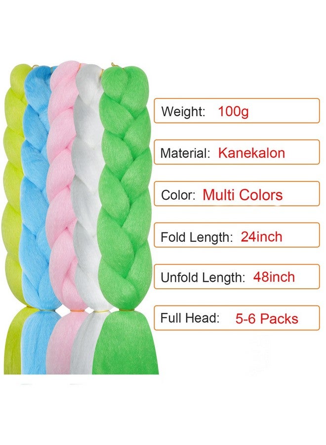 Ms Aloe Colorful Braiding Hair Glow In Dark Hair Extensions Kanekalon Jumbo Braiding Hair 5Pcs Luminous Rainbow Braiding Hair For Braids Multcolor Glowing Braiding Hair Extensions  - Image 2