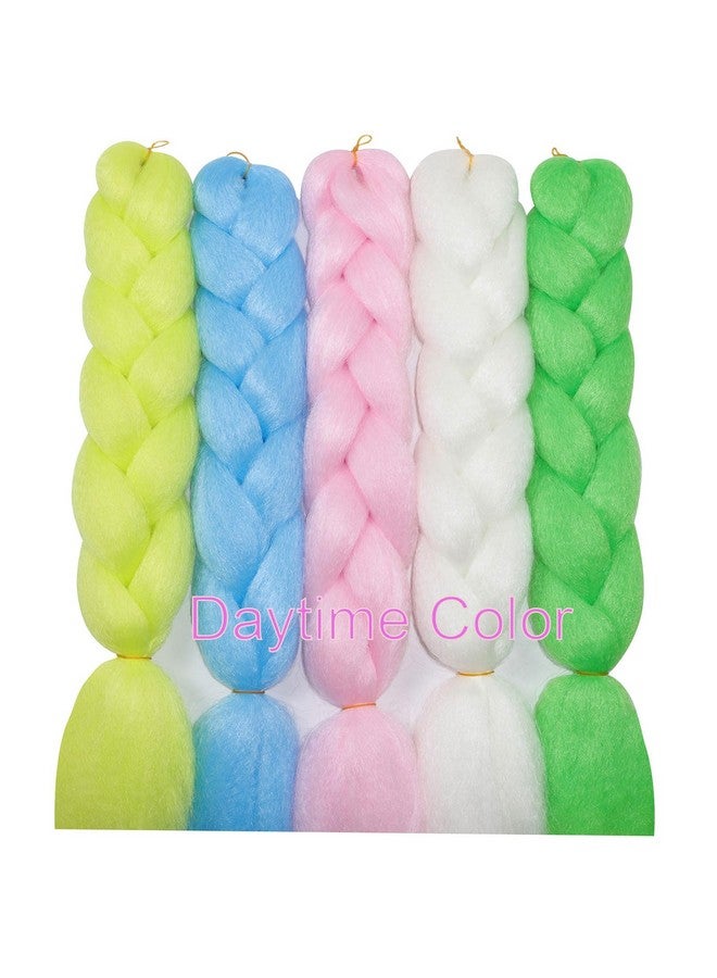 Ms Aloe Colorful Braiding Hair Glow In Dark Hair Extensions Kanekalon Jumbo Braiding Hair 5Pcs Luminous Rainbow Braiding Hair For Braids Multcolor Glowing Braiding Hair Extensions  - Image 3