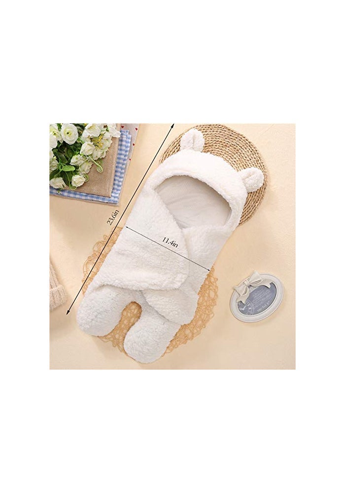 Nunibum Baby Swaddle Blanket Boys Girls Cute Bear Plush Essential Receiving Blanket Ultra-Soft Newborn Registry Sleeping Wraps for Infant 0-6 Months - White - Image 2