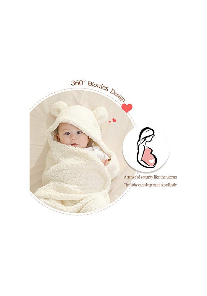 Nunibum Baby Swaddle Blanket Boys Girls Cute Bear Plush Essential Receiving Blanket Ultra-Soft Newborn Registry Sleeping Wraps for Infant 0-6 Months - White - Image 4