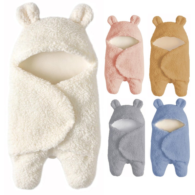 Nunibum Baby Swaddle Blanket Boys Girls Cute Bear Plush Essential Receiving Blanket Ultra-Soft Newborn Registry Sleeping Wraps for Infant 0-6 Months - White - Image 1