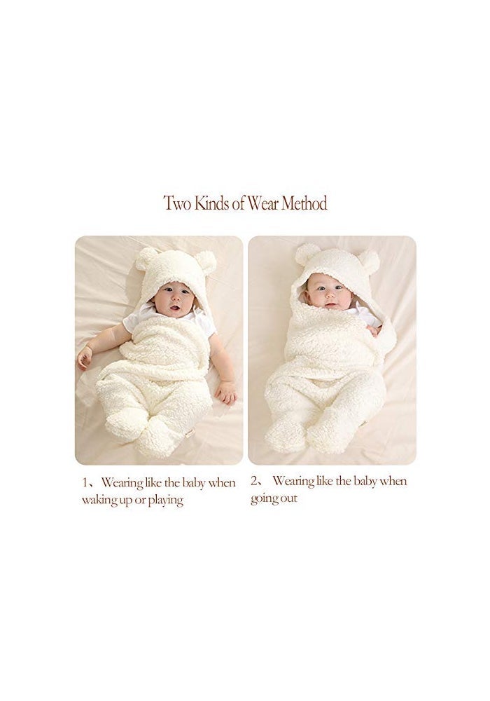 Nunibum Baby Swaddle Blanket Boys Girls Cute Bear Plush Essential Receiving Blanket Ultra-Soft Newborn Registry Sleeping Wraps for Infant 0-6 Months - White - Image 5