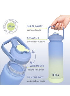 BEOLA Motivational Water Bottle with Time Markers and Straw Lid - 750ml, Violet Mist  - Image 3