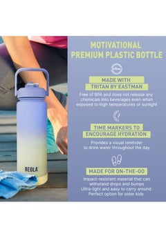 BEOLA Motivational Water Bottle with Time Markers and Straw Lid - 750ml, Violet Mist  - Image 2