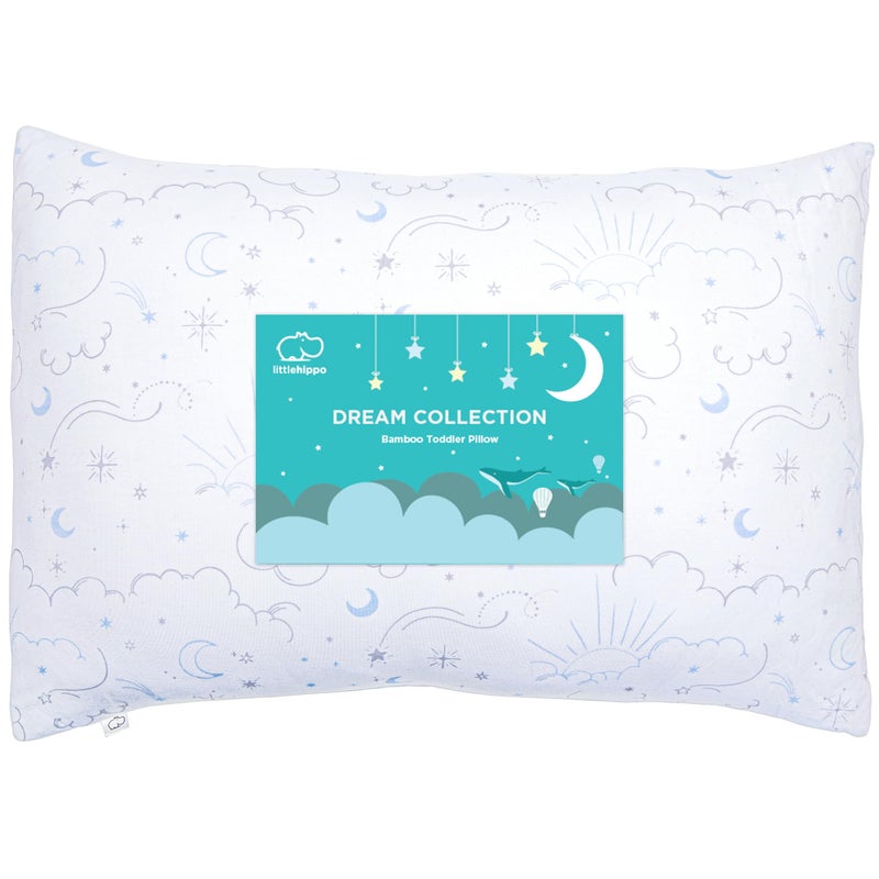 LittleHippo Toddler Pillow with Viscose Derived from Bamboo Pillowcase 13x18 Hypoallergenic Toddler Pillow for Sleeping Kids Travel Mini Bed Bedroom Car Playroom and Nursery Celestial