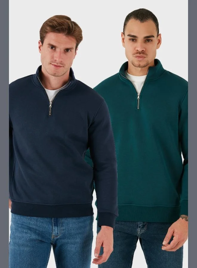 بوراتي بلوزات رجالي قطن بياقة واقفة عبوتين