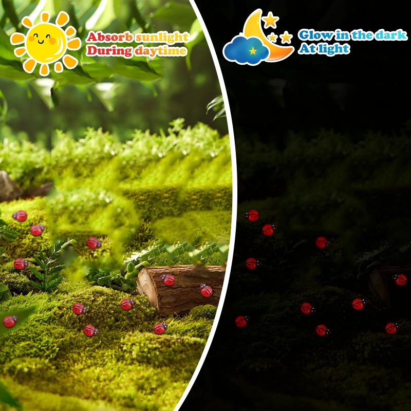 Qupiva 120Pcs Mini Luminous Ladybug  Tiny Resin Ladybug Miniature Figurines  Glow In Dark Animals For Fairy Garden Dollhouse Micro Landscape Decor - Image 3
