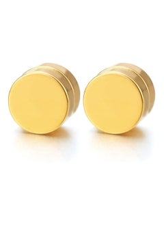 Bluelans 2pcs Magnetic gold  Circle Stud Earrings for Men Women, Non-Piercing Clip On Cheater Fake Ear Gauges  - Image 1