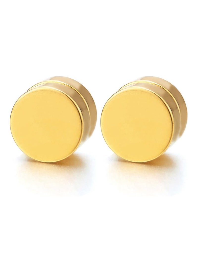 Bluelans 2pcs Magnetic gold  Circle Stud Earrings for Men Women, Non-Piercing Clip On Cheater Fake Ear Gauges  - Image 1