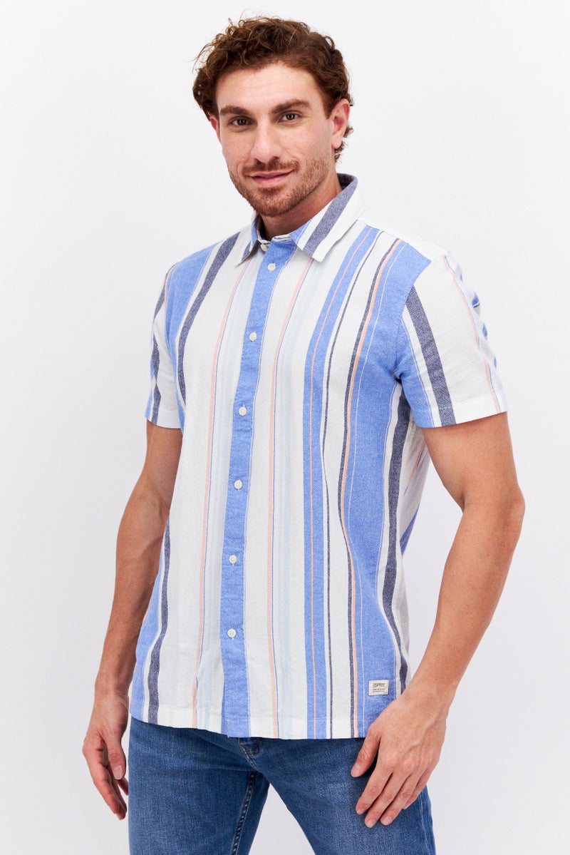 ESPRIT Men Regular Fit Stripe Short Sleeves Casual Shirt, Blue - Image 1