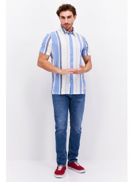 Men Regular Fit Stripe Short Sleeves Casual Shirt, Blue - pzsku/Z2207575F93A0C6C8E2B3Z/45/_/1729779372/ad42f53f-d701-4568-acc6-cefd7c6eb948